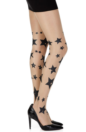 Zohara "Shooting Stars" Skin Sheer Print Tights