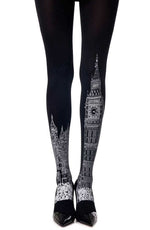 Meia-calça com estampa preta Zohara London Time"