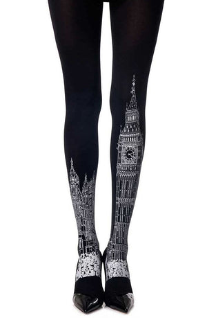 
                
                    Load image into Gallery viewer, Zohara London Time&amp;quot; Black Print Tights&amp;quot;
                
            