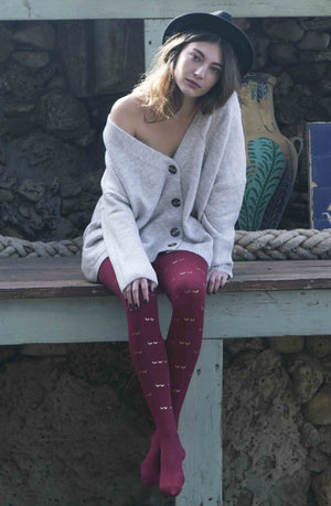 
                
                    Load image into Gallery viewer, Zohara &amp;quot;Daydreaming&amp;quot; Burgundy Print Tights
                
            